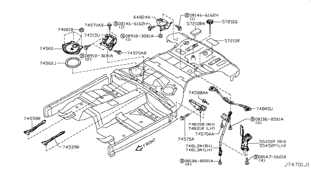 2018 Nissan 370Z Stay Assembly-Rear Pin Diagram for 74840-6GA0A