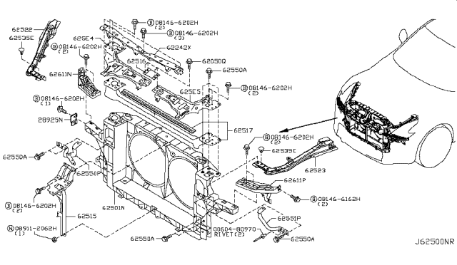 2018 Nissan 370Z Front Apron & Radiator Core Support Diagram 3