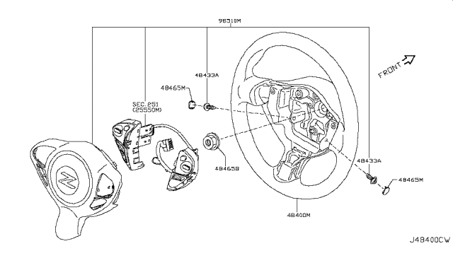 2010 Nissan 370Z Steering Wheel Assembly Without Less Pad Diagram for D8430-1A35A