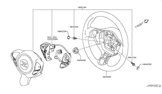 2010 Nissan 370Z Air Bag Driver Side Module Assembly Diagram for K8510-1EA0A