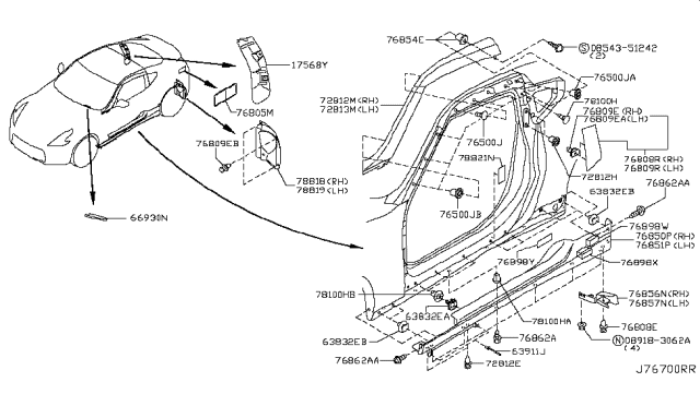 2009 Nissan 370Z Duct-Drafter,Outlet LH Diagram for 76805-1EA0A