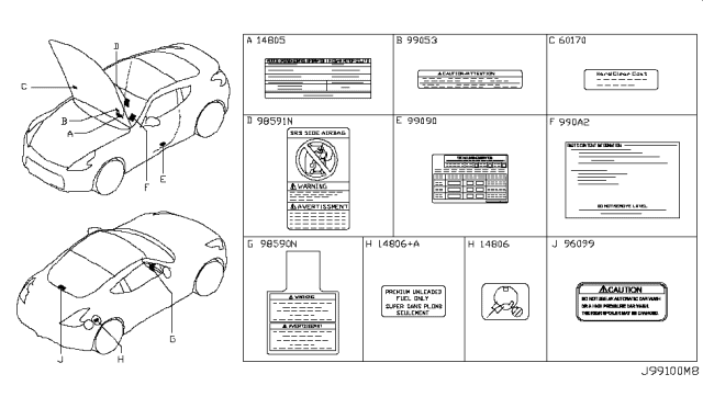 2010 Nissan 370Z Sticker-Emission Control Diagram for 14805-1EA0A