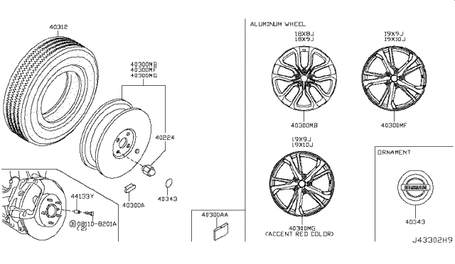 2019 Nissan 370Z Balance Weight-Wheel Diagram for 40321-4HH9A