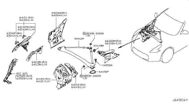 2018 Nissan 370Z Hoodledge-Lower,Rear LH Diagram for 64143-JJ60A