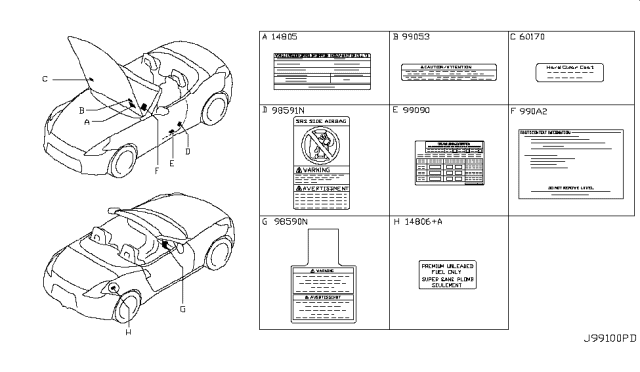 2009 Nissan 370Z Caution Plate & Label Diagram 3