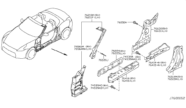 2009 Nissan 370Z Pillar Re Inner L Diagram for 76631-1ET0A