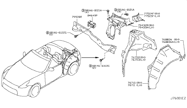 2018 Nissan 370Z Extension-Side Panel,Inner Lower LH Diagram for 76665-1ET2A