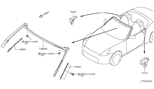 2017 Nissan 370Z Weatherstrip-Body Side,RH Diagram for 76860-1ET0B