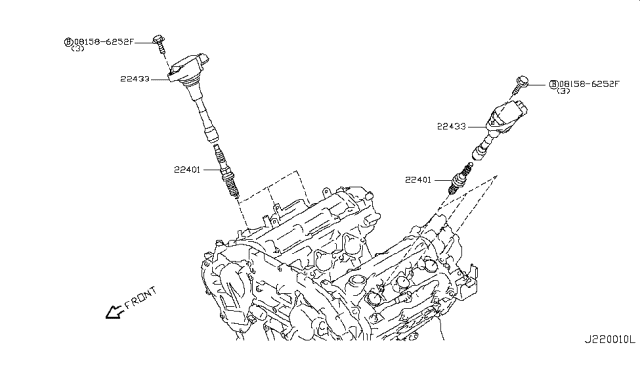 2014 Nissan 370Z Ignition Coil Assembly Diagram for 22448-EY00A