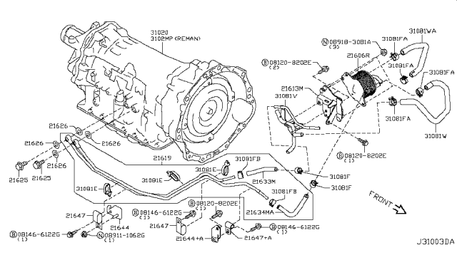 2016 Nissan 370Z Automatic Transmission Diagram for 310C0-74X7B