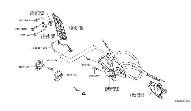 2012 Nissan 370Z Front Door Lock & Handle Diagram 4