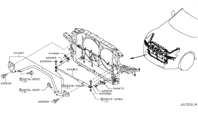 2014 Nissan 370Z Front Apron & Radiator Core Support Diagram 1