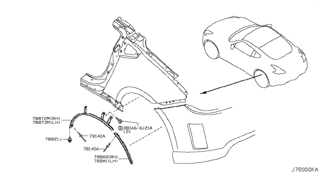 2018 Nissan 370Z Moulding-Rear Fender,Front LH Diagram for 78873-6GA0B