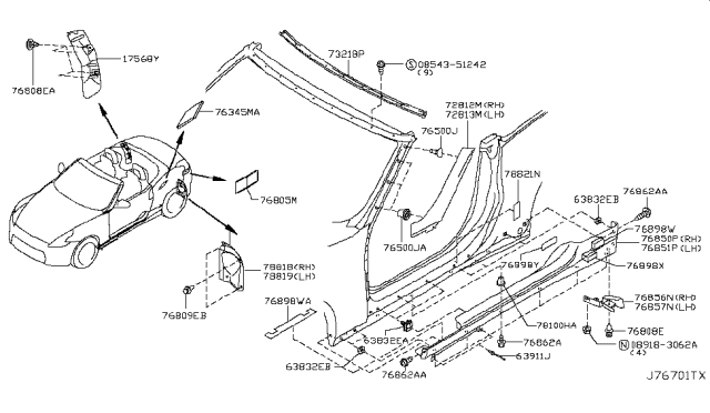 2018 Nissan 370Z RETAINER-Roof Rail, Front Diagram for 73218-1ET0A