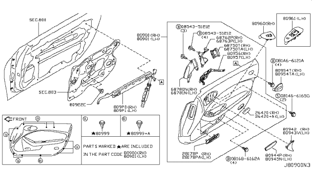 2010 Nissan 370Z Front Door Trimming Diagram 3