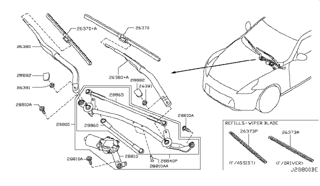 2016 Nissan 370Z Motor Assy-Windshield Wiper Diagram for 28810-1EA0B