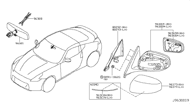 2019 Nissan 370Z Mirror Body Cover, Driver Side Diagram for 96374-1EA0H