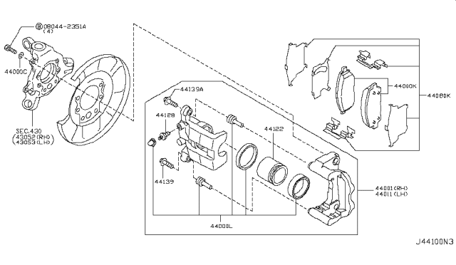 2013 Nissan 370Z A CALIPER RH 99 Diagram for 44001-1EA1A