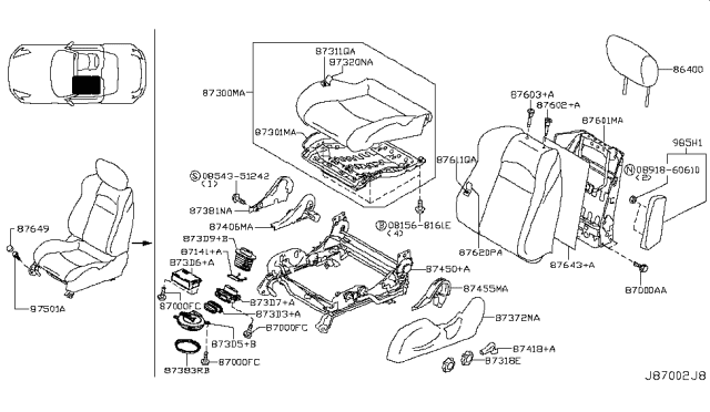 2009 Nissan 370Z Front Seat Diagram 3