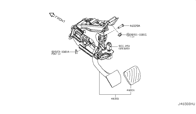 2010 Nissan 370Z Brake & Clutch Pedal Diagram 1