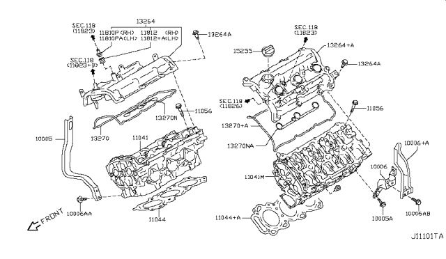 2009 Nissan 370Z Gasket-Cylinder Head Diagram for 11044-EY03B