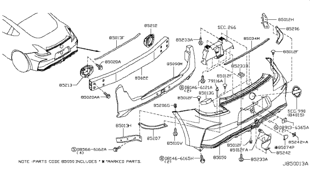 2019 Nissan 370Z Cover-Rear Bumper Diagram for 85010-6GA0A