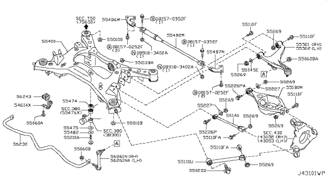 2013 Nissan 370Z Arm Rear Suspension LH Diagram for 55502-JK02A