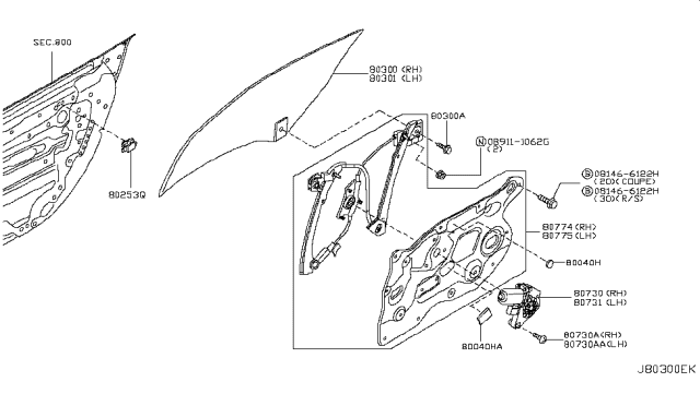 2013 Nissan 370Z Front Door Window & Regulator Diagram 1