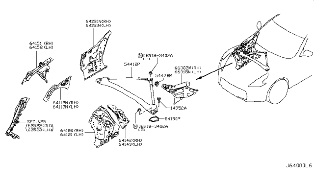 2014 Nissan 370Z Hood Ledge & Fitting Diagram 2