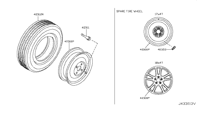 2011 Nissan 370Z Spare Tire Wheel Assembly Diagram for 40300-JK00B