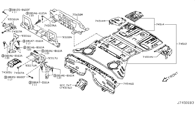 2015 Nissan 370Z Floor-Rear,Rear Diagram for G4500-1EAMC