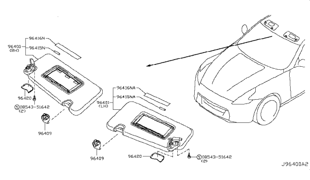 2011 Nissan 370Z Sunvisor Diagram 1