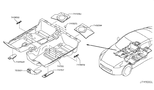 2012 Nissan 370Z Floor Trimming Diagram 1