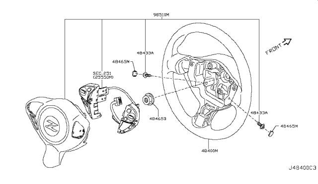 2014 Nissan 370Z Steering Wheel Assembly W/O Pad Diagram for 48430-6GA0A