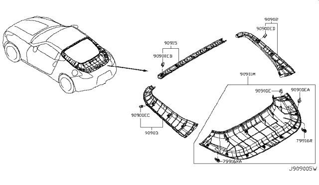 2018 Nissan 370Z Back Door Trimming Diagram