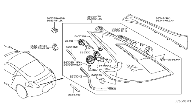 2011 Nissan 370Z Lamp Re Combination RH Diagram for 26550-1EA5A