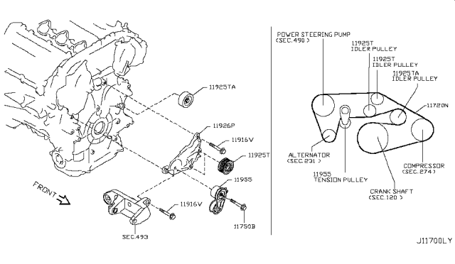 2010 Nissan 370Z Fan,Compressor & Power Steering Belt Diagram 1