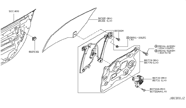 2019 Nissan 370Z Front Door Window & Regulator Diagram 2