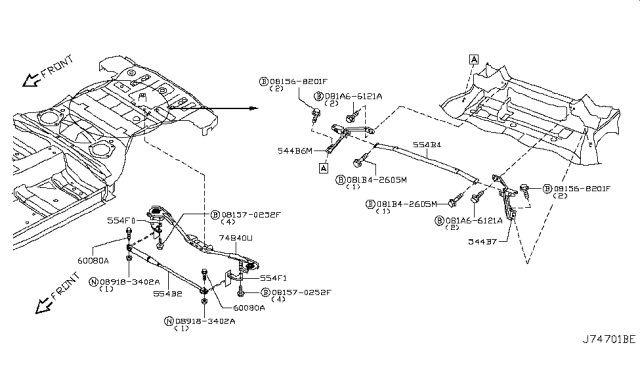 2019 Nissan 370Z Bracket Assy-Cross Bar,Rear LH Diagram for 554B7-6GA0A