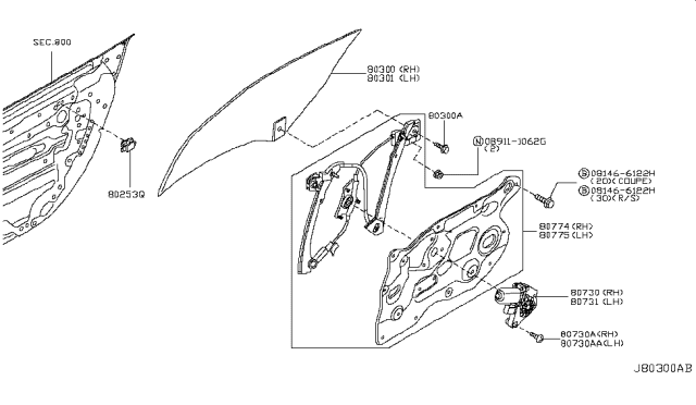 2012 Nissan 370Z Front Door Window & Regulator Diagram 2