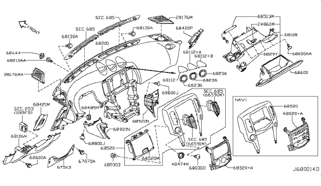 2010 Nissan 370Z Panel & Pad Assy-Instrument Diagram for 68200-1EA0A