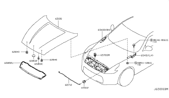 2016 Nissan 370Z Seal-Hood Front Diagram for 65820-1EA0B