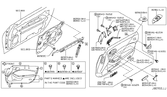 2011 Nissan 370Z FINISHER Assembly Front Door LH Diagram for H0901-1A33B