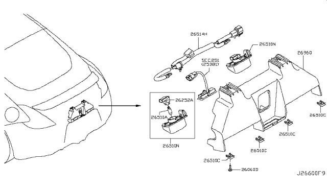 2015 Nissan 370Z Lamp License Diagram for 26510-CD00A