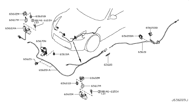 2018 Nissan 370Z Lock Assembly Hood Diagram for 65601-JL60C