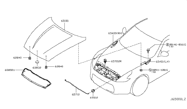 2018 Nissan 370Z Hood Panel,Hinge & Fitting Diagram