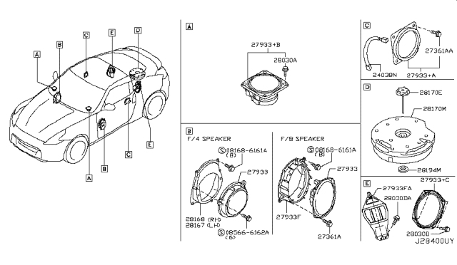 2019 Nissan 370Z Bracket Front Speaker, LH Diagram for 28167-1EA0A