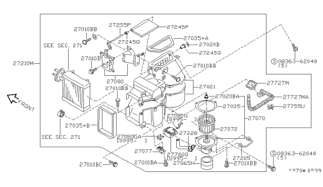 1996 Nissan Quest Blower & Cooling Assembly-Front Diagram for 27210-1B020
