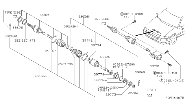 1994 Nissan Quest Retainer-Bearing,Front Drive Shaft Diagram for 39776-0B000