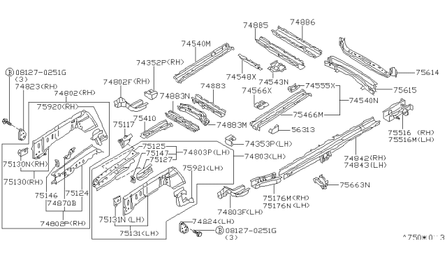 1998 Nissan Quest Member-2ND Seat Mounting,Inner Diagram for 74544-0B035